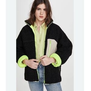 Sandy Liang Barn Mesh Fleece Oversized Teddy Jacket Black Size Large
